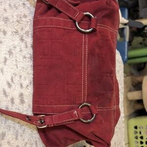 Tommy Hilfiger Red Suede Shoulder Bag with Silver Hardware